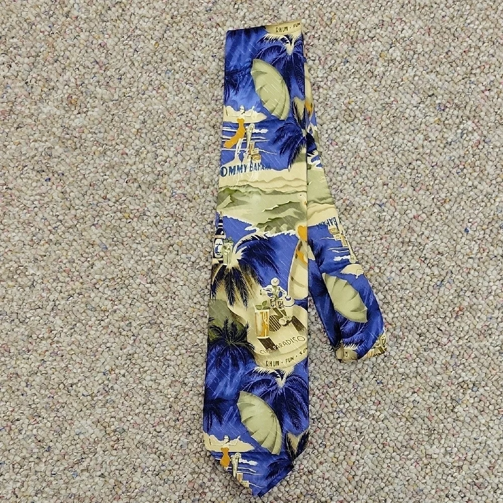 Tommy Bahama, Men's Blue and Green Tropical Tie, Hand Sewn, Silk